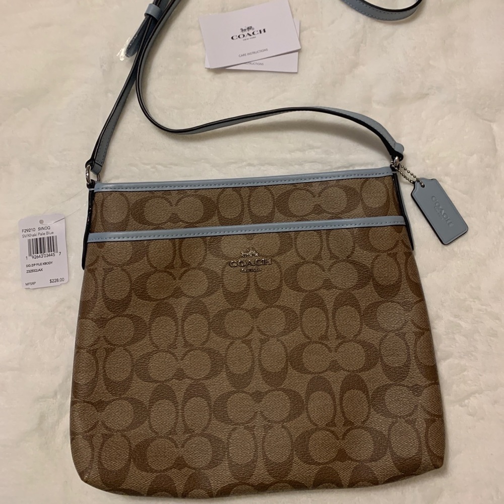 Coach Sig Zip File XBody  SV/Khaki Pale Blue